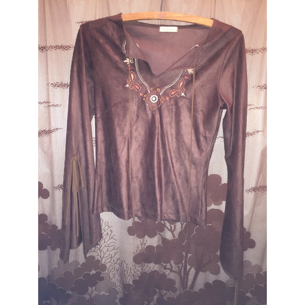 Brown beaded shirt.